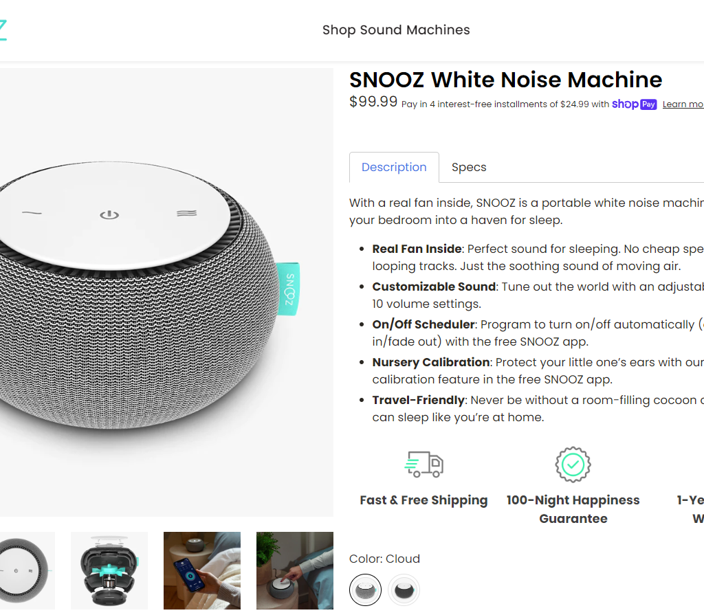 Snooz White Noise machine - One Product Shopify Store