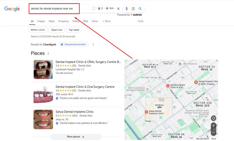 dentist on SERP