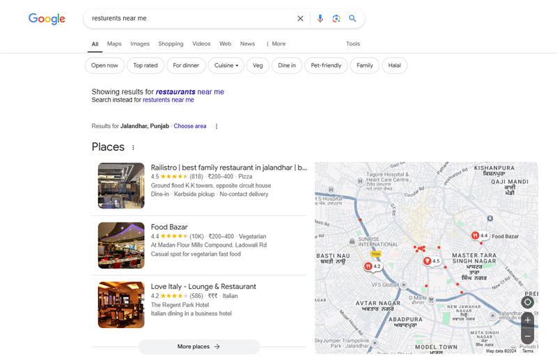 near-me keywords on SERP