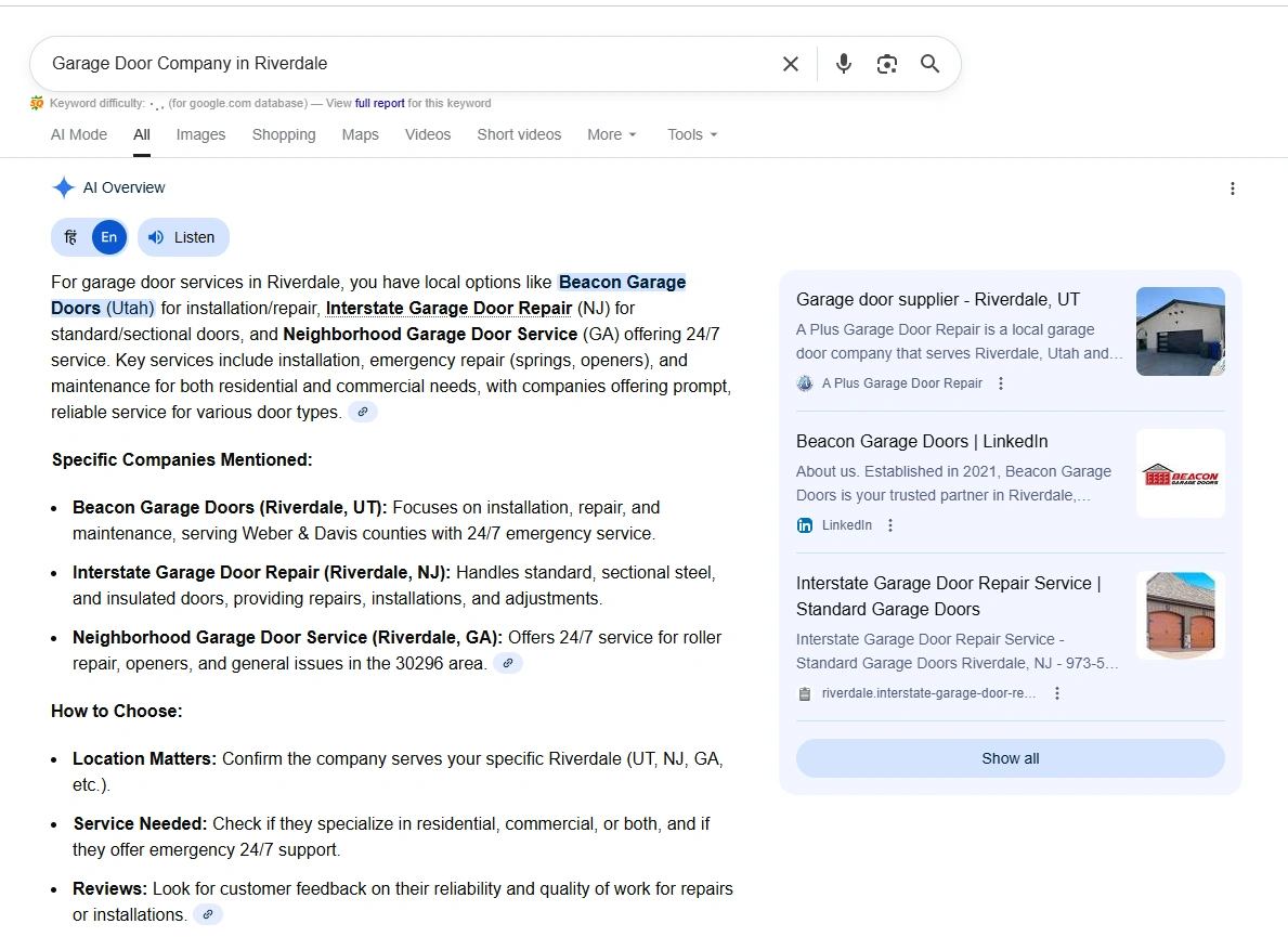 AI SEO for Garage Door Companies