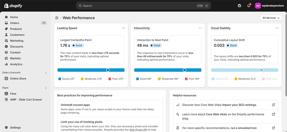 Shopify's Built-In Speed Report
