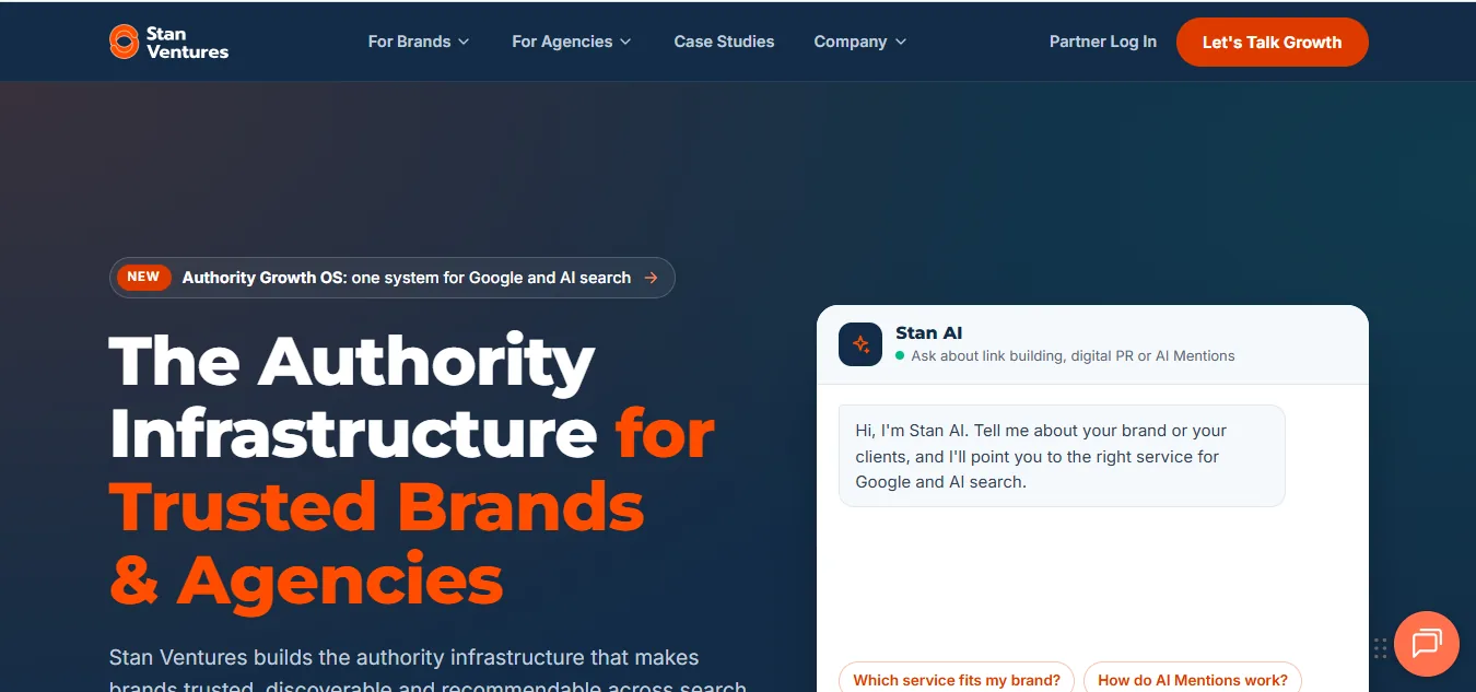 Stan Ventures link building agency homepage