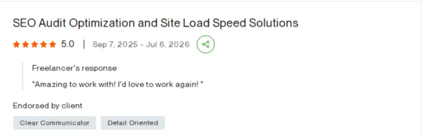 Screenshot of SEO Discovery reviews on Upwork